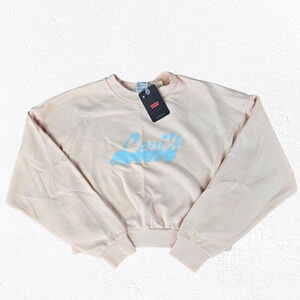 Levi's Peach Pink Graphic Logo Cropped Crewneck Pullover Sweatshirt Size Medium
